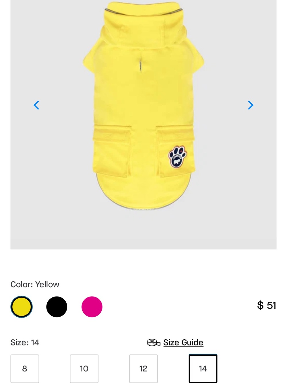 Yellow Paw Patch Dog Hoodie Coat